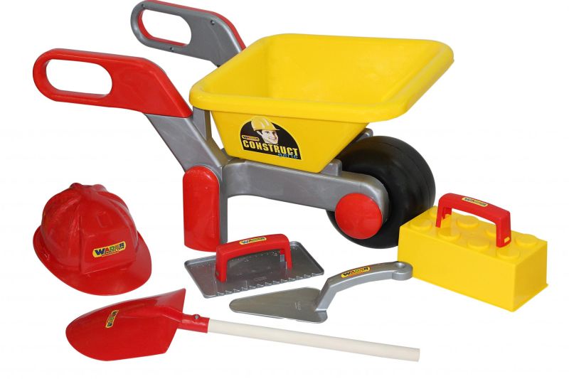 Детская строительная тачка с каской и лопатой Детская строительная тачка с каской и лопатой