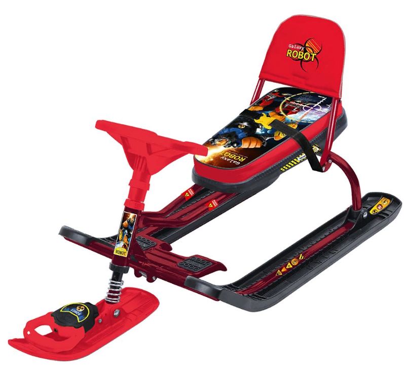 Детский снегокат со спинкой робот красный каркас