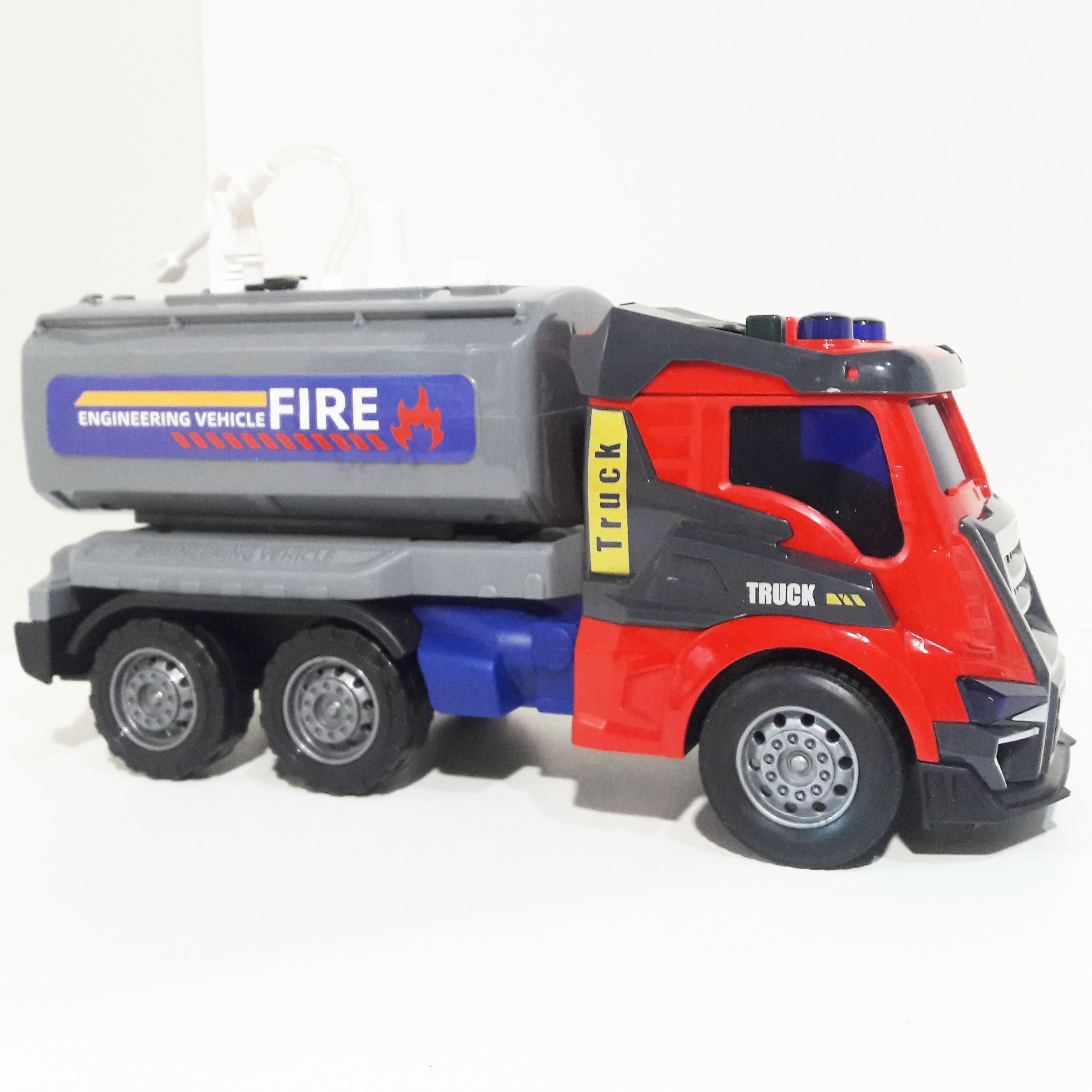 Игрушка пожарная машина с цистерной и насосом - брызгалкой инерция свет, звук - 25 см