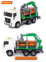 Лесовоз 27,5 см машина МАЗ (инерция, звук, свет, 5 бревен с краном) -бело-зеленый