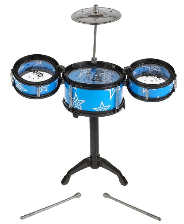 Барабанная установка 53х38х60 см, 6 барабанов, 2 тарелки, стульчик в комплекте - Код 205796