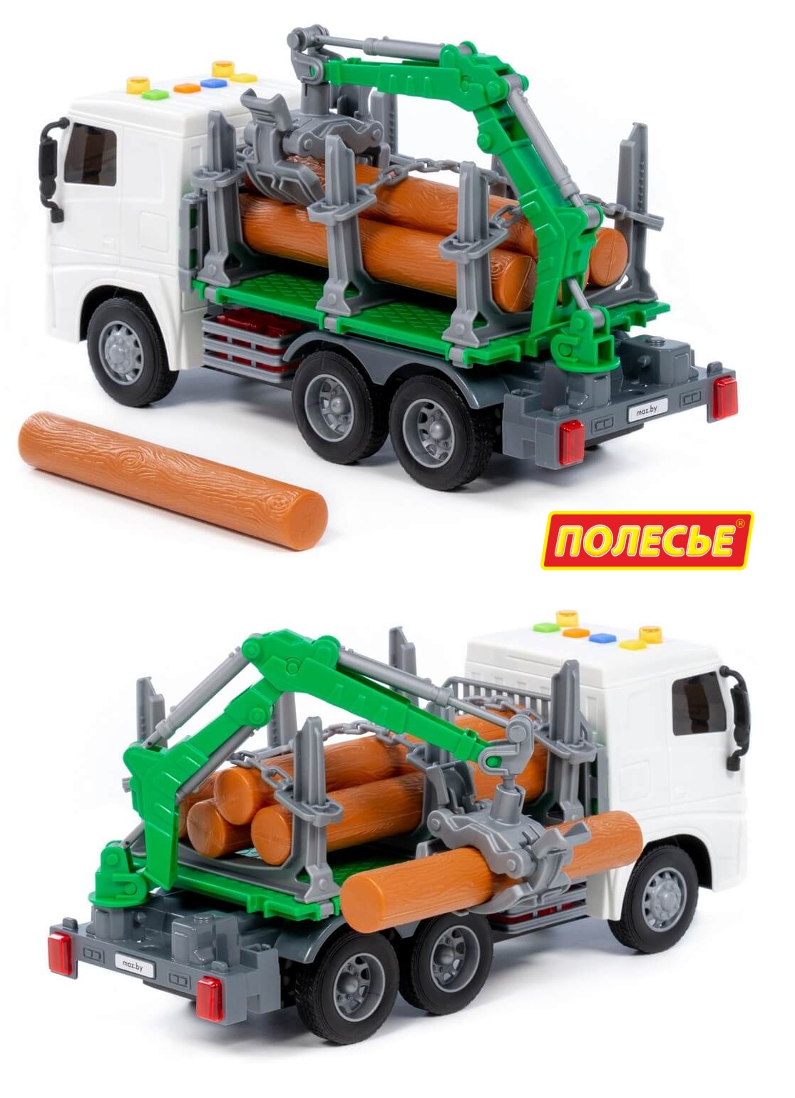 МАЗ машина-лесовоз инерционный (со светом и звуком) (зелёный) (в коробке)