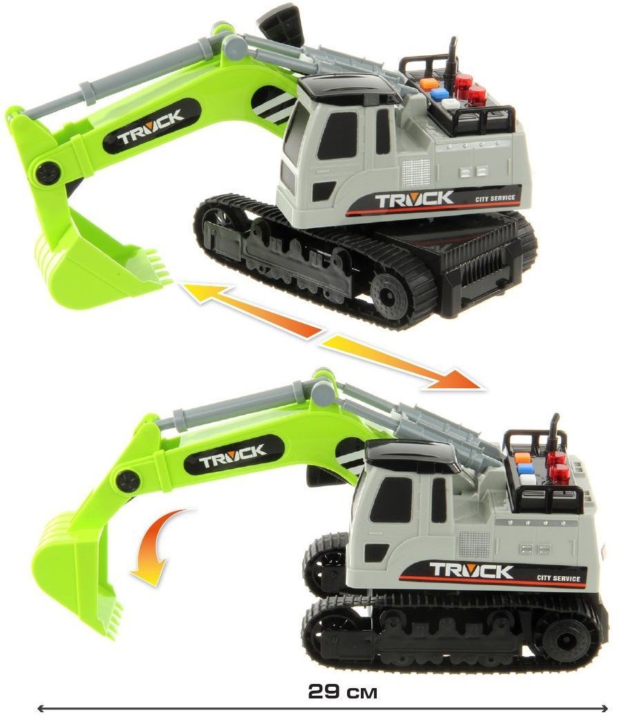 Игрушка гусеничный Экскаватор 27 см со светом, звуком и инерционным ходом салатовый