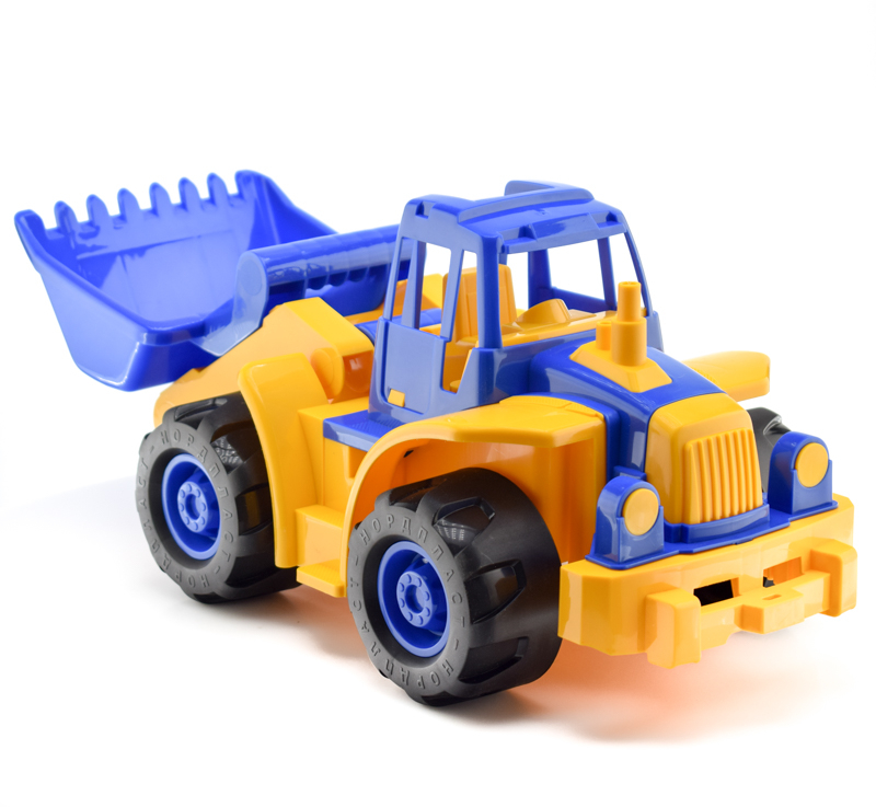 Игрушечный трактор колесный 68 см с грейдером сини-желтый