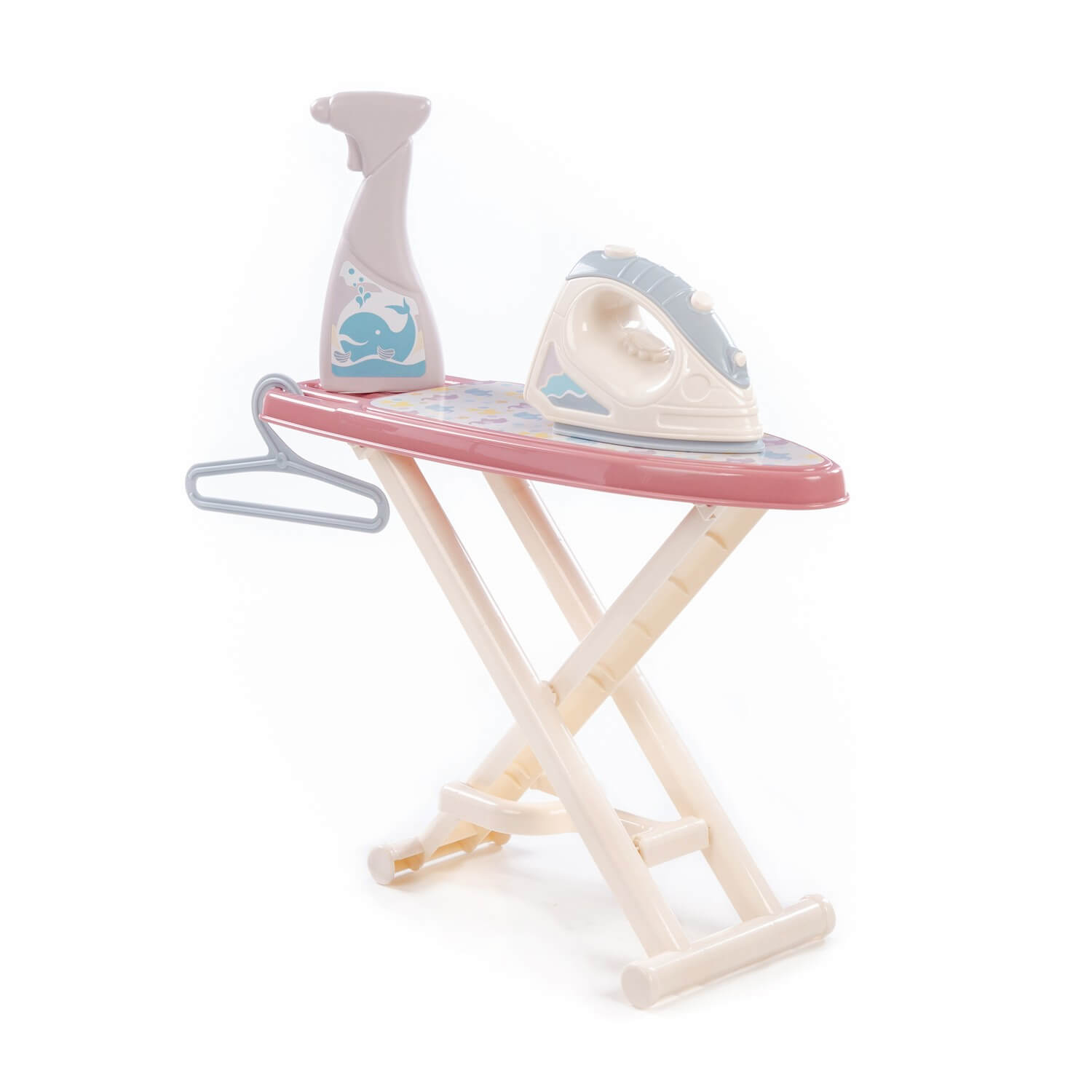 Гладильная доска для малышей (пластмассовая) с простым утюжком и бутылочкой (серая)