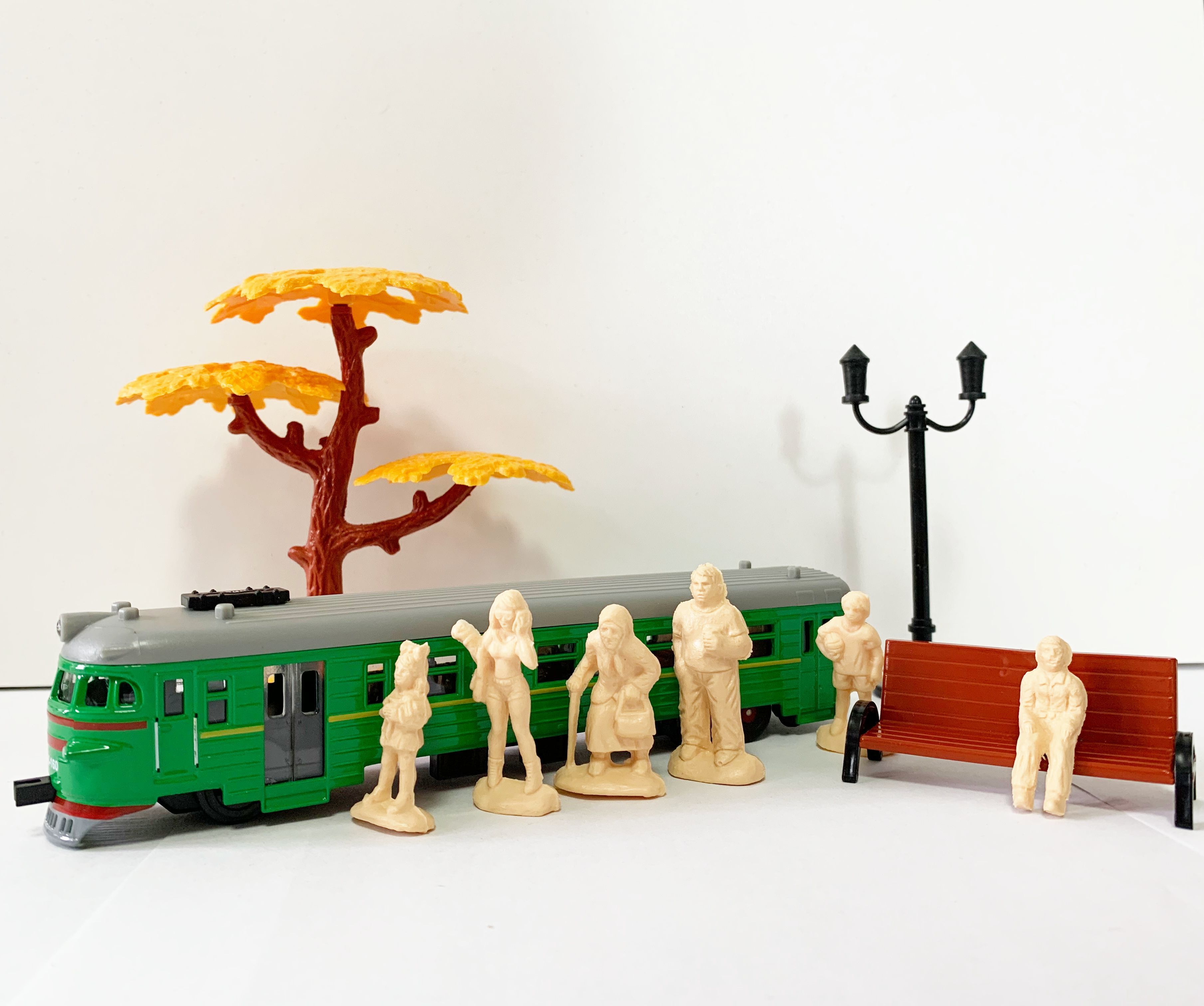 Набор 1 вагон ретро электричка Эр-2 18 см, свет, звук, металлический кузов - 6-ть пассажиров