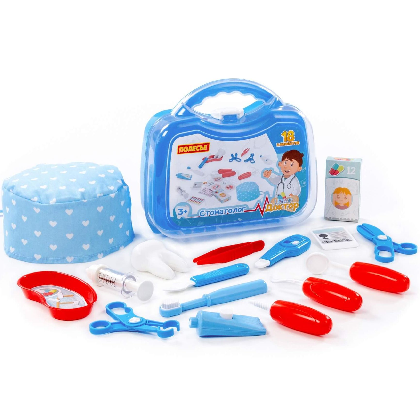 Детский набор доктора стоматолога зубного врача с шапочной и в чемоданчике малом