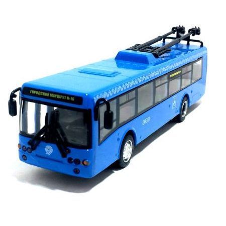 Игрушка машинка троллейбус автобус 16 см с металлическим корпусом и инерционным ходом голубой