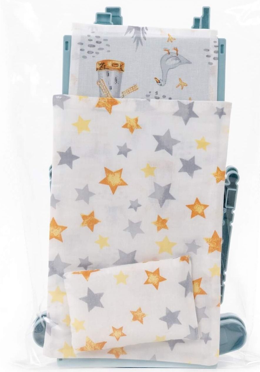 Кроватка-качалка для кукол ростом 34 см с подушкой, одеялкой и матрасиком (серо-голубая)