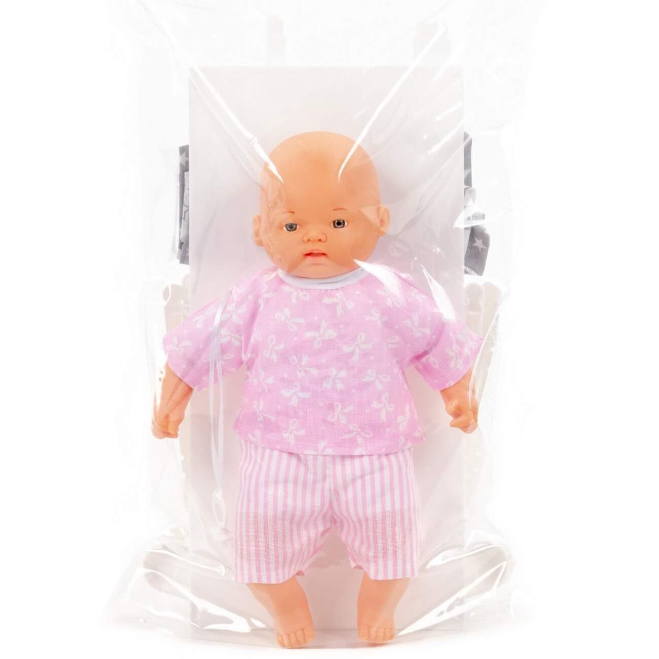 Кроватка-качалка с куклой ростом 28 см с подушкой, одеялкой и матрасиком белая