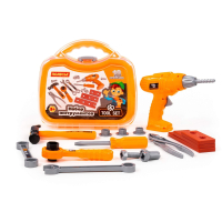 Набор игрушечных инструментов Полесье 15 эл. с дрелью с механическим вращением сверла в малом чемодане юного мастера