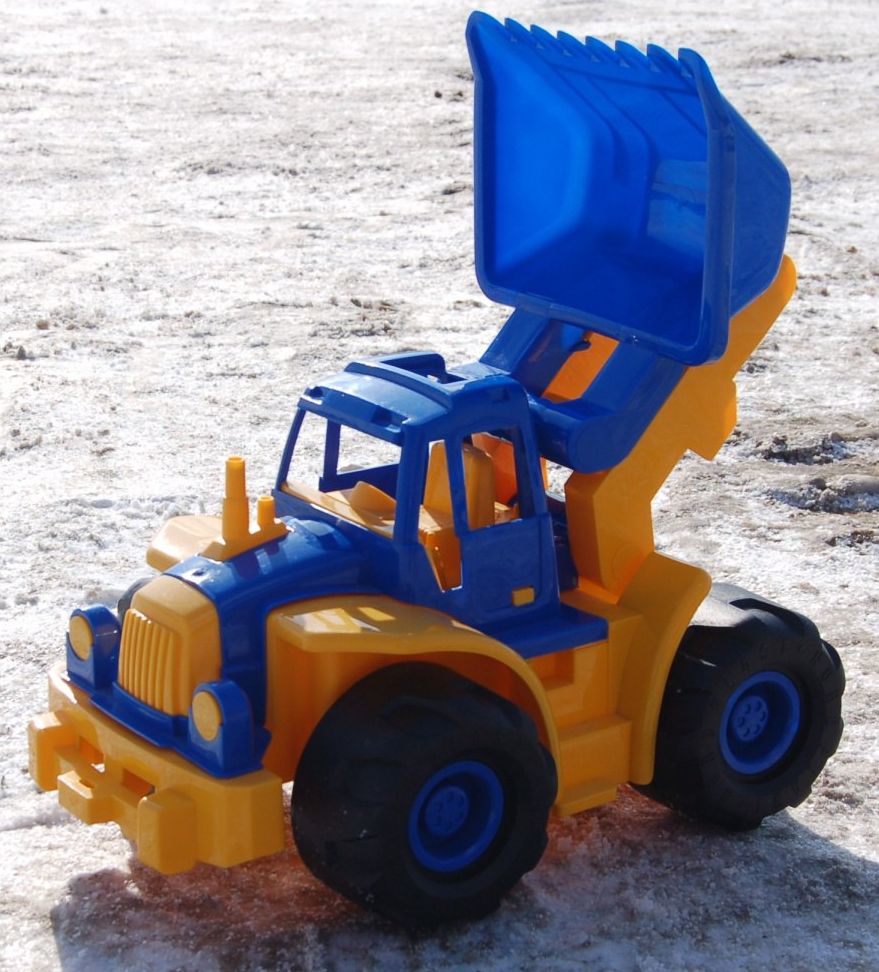 Игрушечный трактор колесный 68 см с грейдером сини-желтый