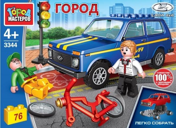 Конструктор "Город мастеров" Lada 4x4 авария с велосипедистом 76 дет. Конструктор "Город мастеров" Lada 4x4 авария с велосипедистом 76 дет.