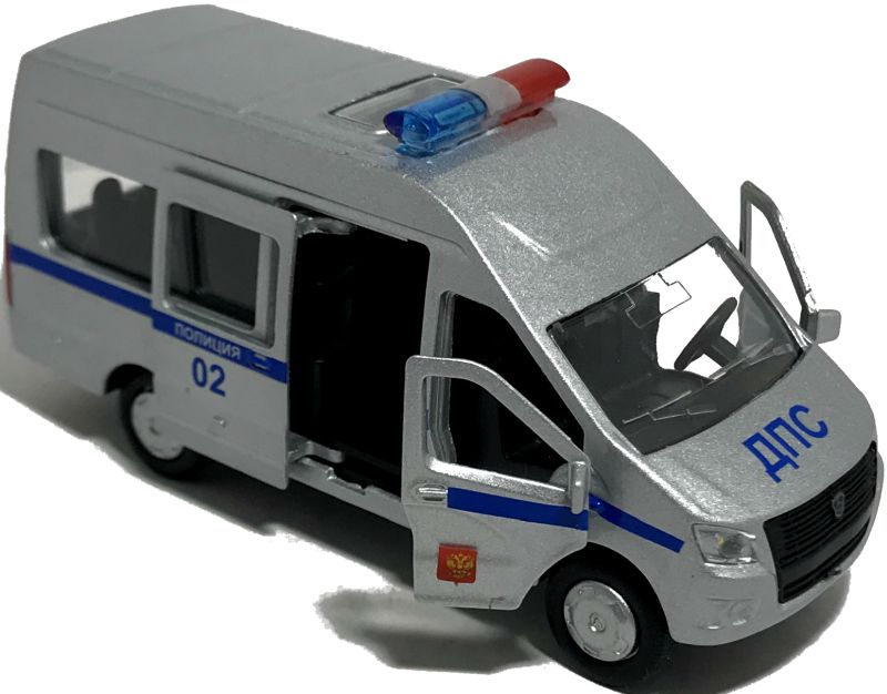 У машинки Газель Next такси открываются две передние двери и одна дверь на правом боку. igrushechnaya-mashinka-policejskaya-gazel-next-04.jpg